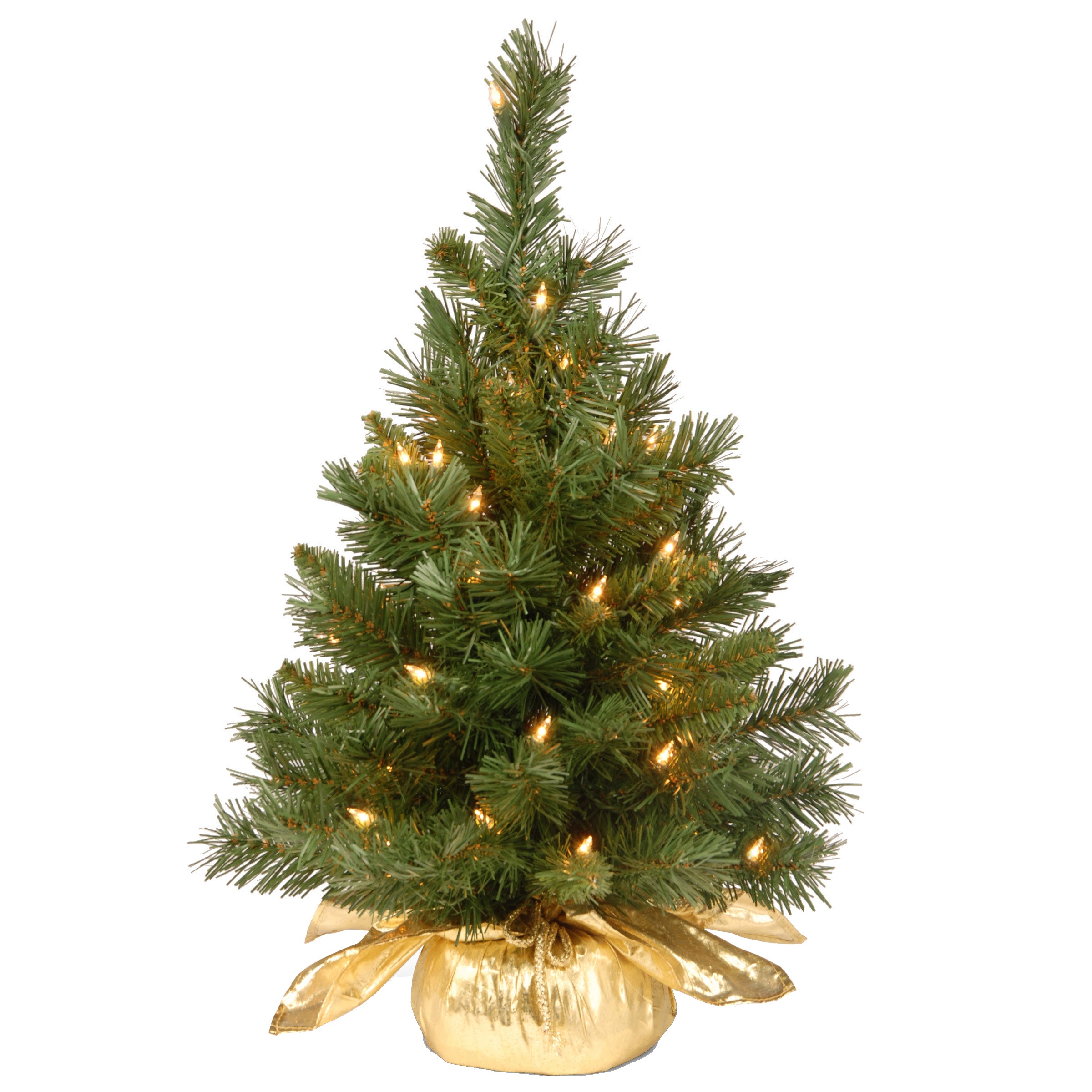 2 ft. Pre-Lit Majestic Fir Tree with Clear Lights, Gold Base